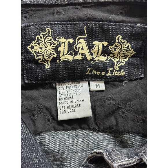 LAL Live A Little button down long sleeve dark wash denim jacket M - Picture 4 of 6